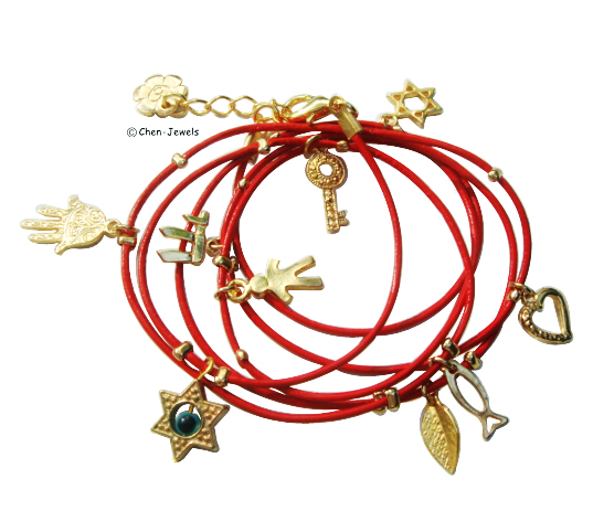 Wrap bracelet with Jewish charms